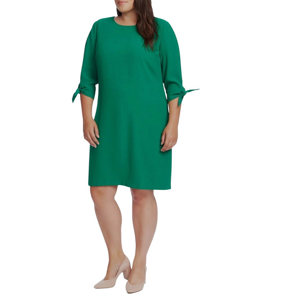 CeCe Black Tie Sleeve Shift Dress Womens Plus Size 18W Lush Kelly Green - Picture 1 of 6